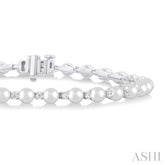 4 MM Round Shape Cultured Pearl and 3/4 Ctw Round Cut Diamond Tennis Bracelet in 14K White Gold